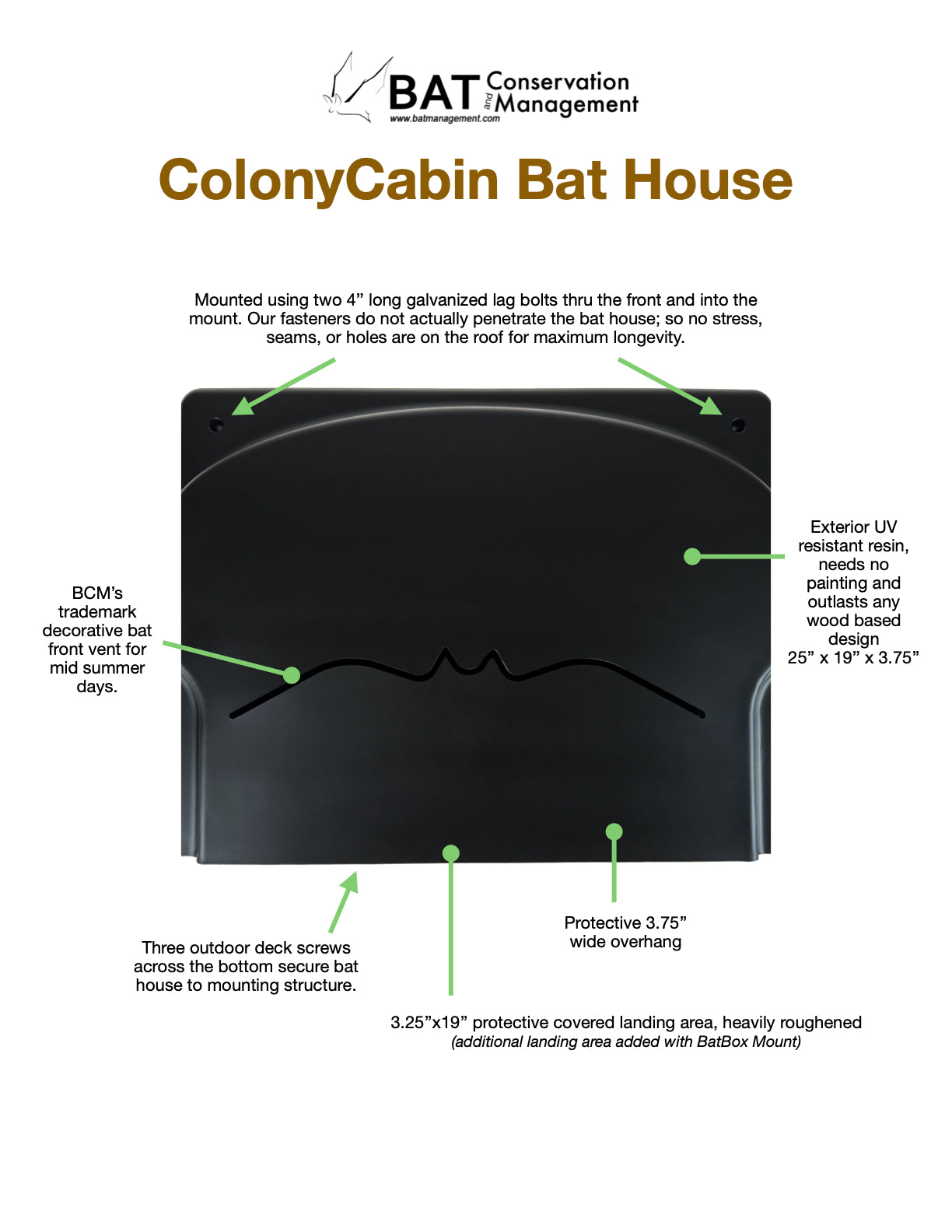 Bat Management ColonyCabin - Resin Shelled 3 Chamber Bat House – Bat Conservation and ...