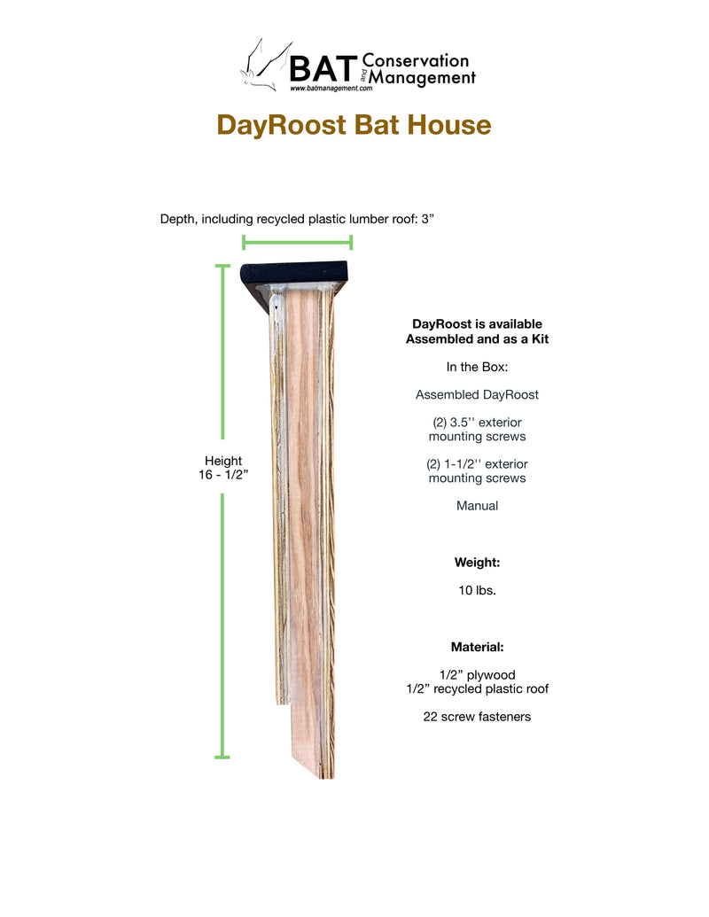 DayRoost - Single Chamber Fully-Assembled Bat House
